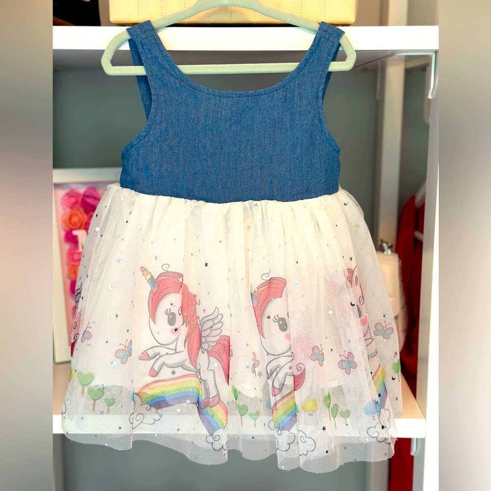 ⭐️5/$25 Glitter Rainbow 🌈 Unicorn 🦄 Tulle Dress with Bow 🎀